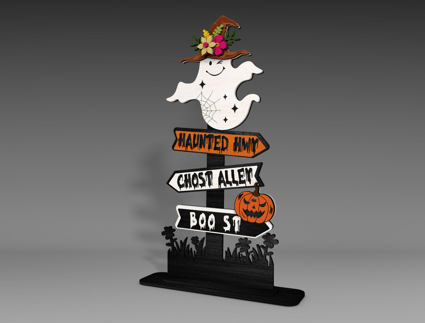 Halloween Ghost Street Sign SVG for xTool LightBurn Glowforge Spooky Shelf Sitter