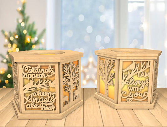 Cardinal Lantern SVG Wooden LED Candle Holder Laser Cut File for Glowforge and xTool