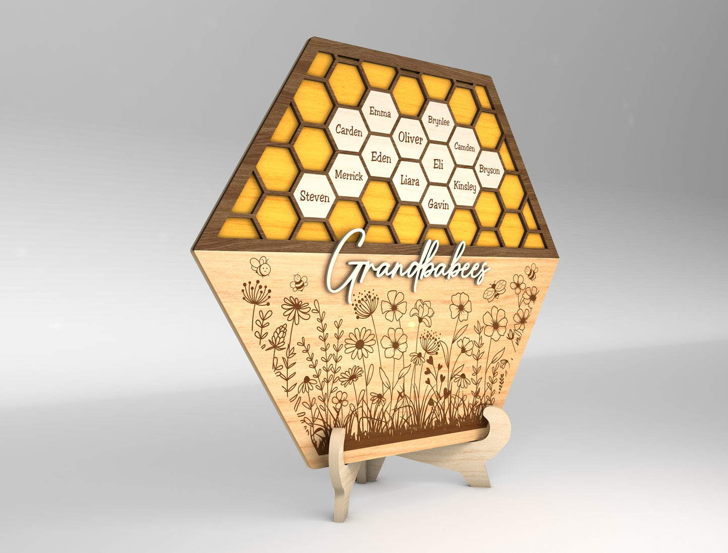 Bee Family Honeycomb Name Sign SVG for LightBurn and xTool