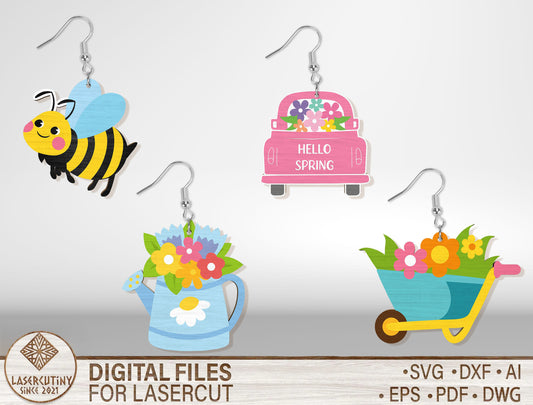 Easter Earrings SVG Bunny Butterfly Bee 12 Designs for Glowforge and xTool