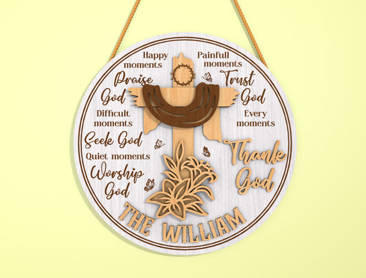 Personalized Christian Door Sign SVG Family Name Cross for Glowforge and xTool