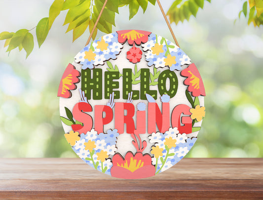 Hello Spring Floral Bunny Door Hanger SVG Bundle for LightBurn and xTool