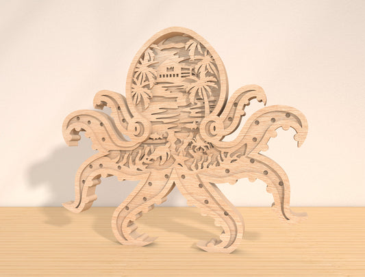 Multilayer Octopus Ocean Scene SVG for Glowforge and LightBurn