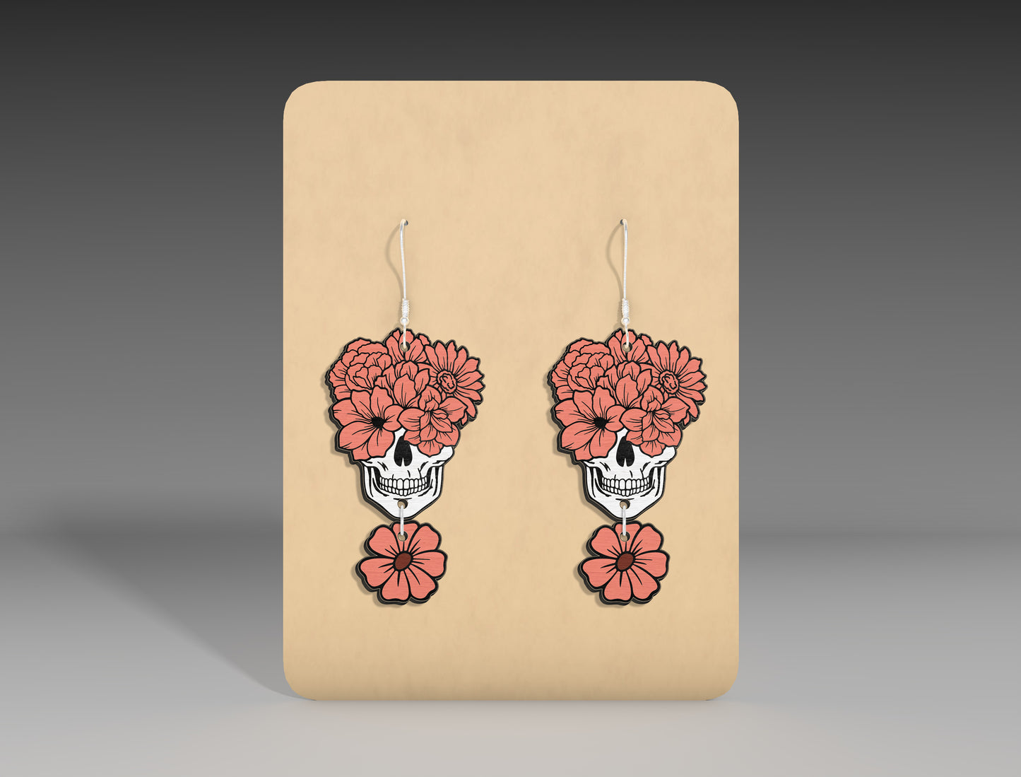 Halloween Floral Skull Earrings SVG Bundle 3 Designs for LightBurn Glowforge xTool