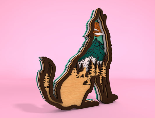 Multilayer Wolf Forest SVG Laser Cut File for Glowforge and xTool