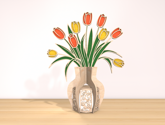 Tulip Lantern SVG Floral Candle Holder Laser Cut File for Glowforge and LightBurn