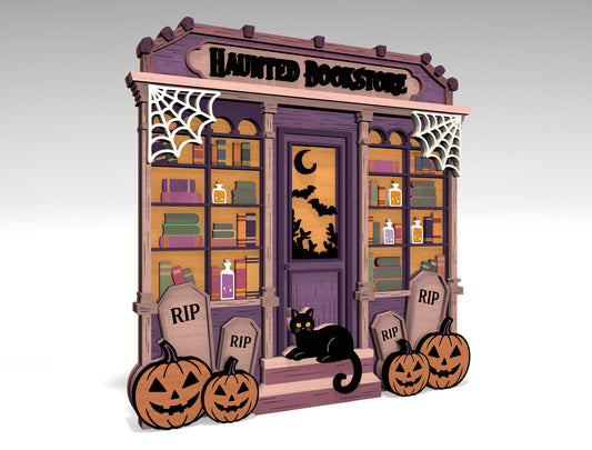 Haunted Bookstore Halloween SVG Laser Cut Shelf Decor for Glowforge