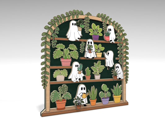 Ghost Plant Shelf SVG Halloween Houseplant Laser Cut Decor for Glowforge