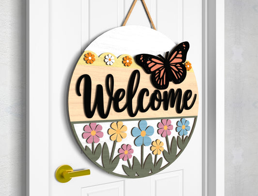 Butterfly Flower Welcome Door Sign SVG for Glowforge