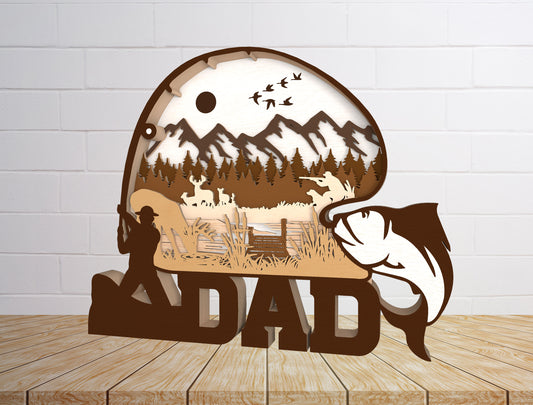 Layered Fishing Dad Outdoor Scene Sign SVG Laser Cut File for Glowforge and xTool