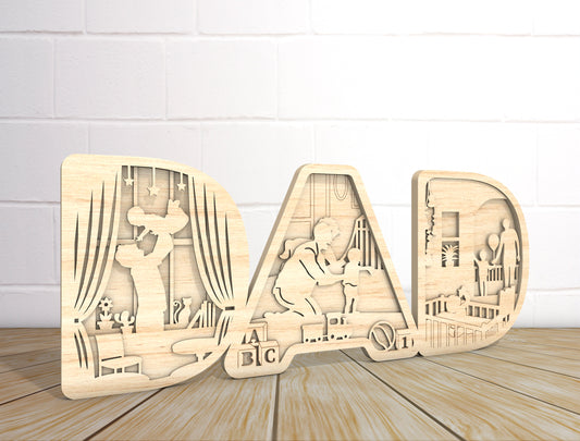 Dad Family Moments Multilayer Laser Cut File | Father & Kids Scene Decor | Layered Wooden Shadow Box | Glowforge, xTool, LightBurn, etc.