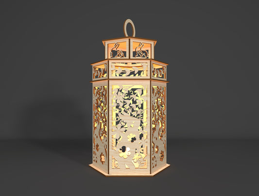 Easter Bunny Lantern SVG Wooden Candle Lantern Decor for Glowforge and xTool