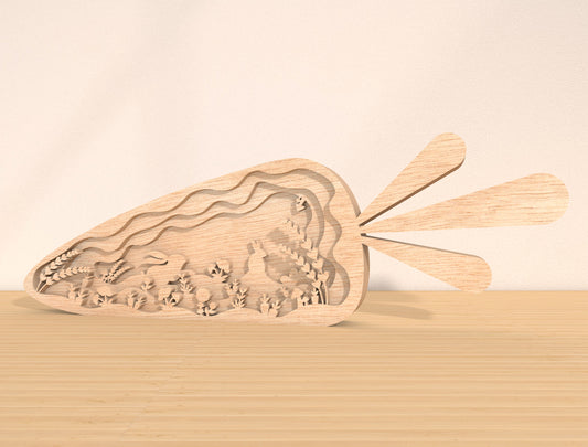 Layered Carrot Bunny Scene Laser Cut File | Easter Woodland Decor | Wooden Spring Art | Glowforge, xTool, LightBurn, etc.