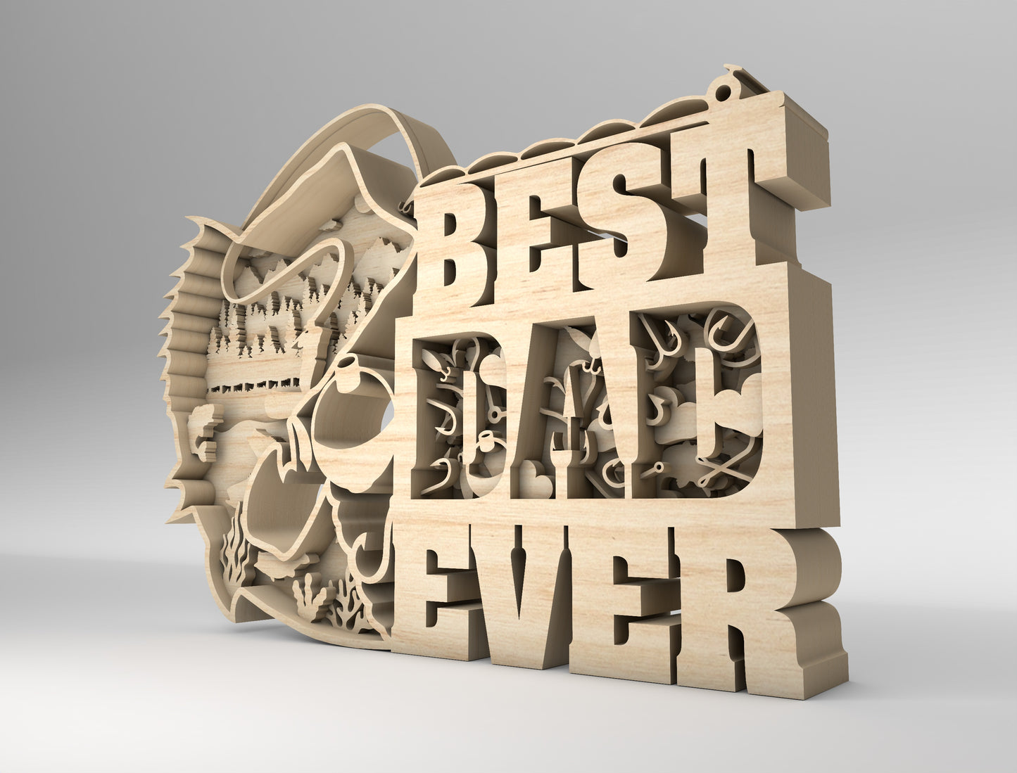 Best Dad Ever Fishing Multilayer Sign SVG for Glowforge and xTool