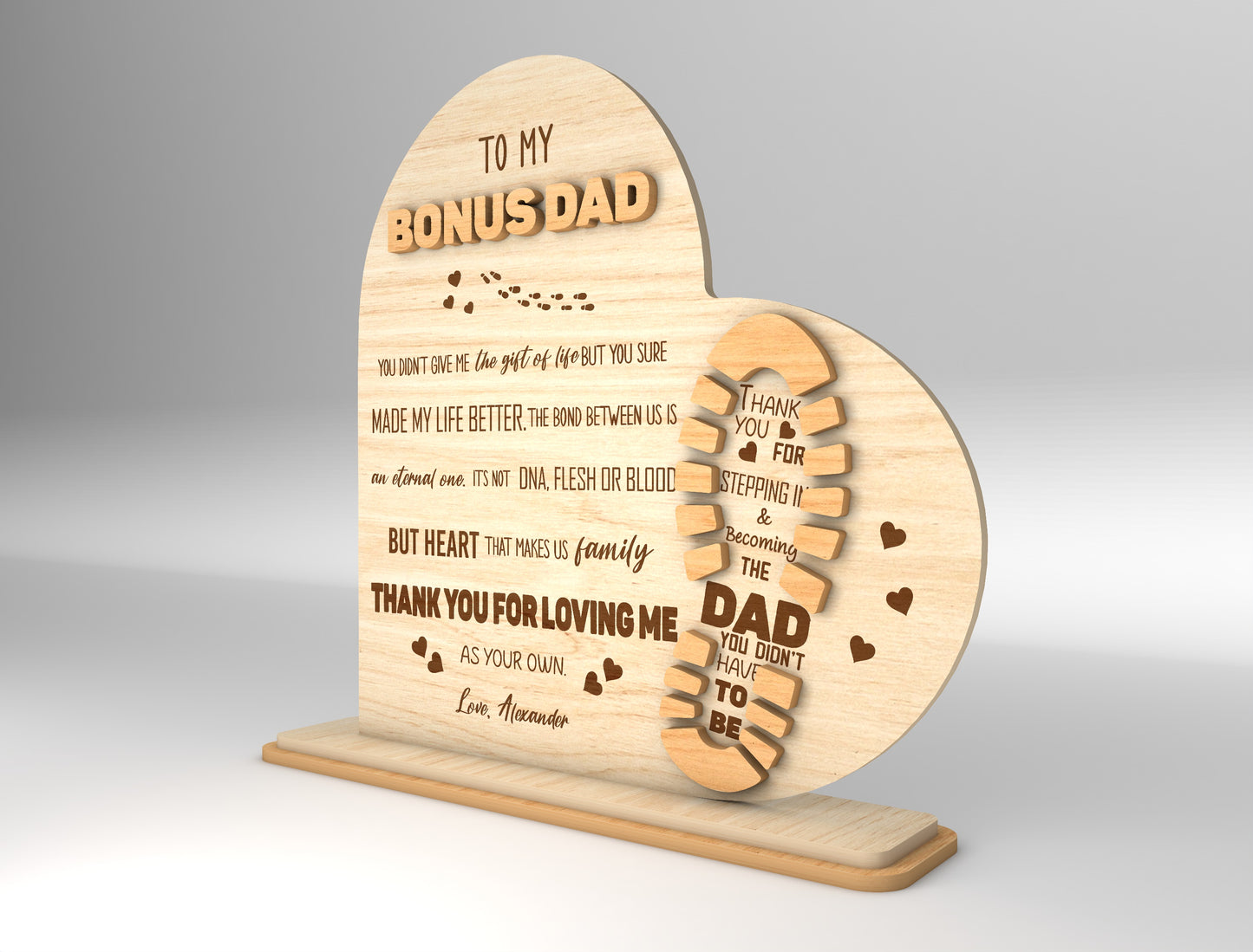 "To My Bonus Dad" Keepsake Sign SVG Laser Cut File for Glowforge and LightBurn