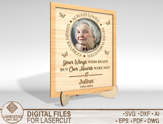 Memorial Photo Frame Tabletop SVG Laser Cut File for Glowforge, xTool, or LightBurn