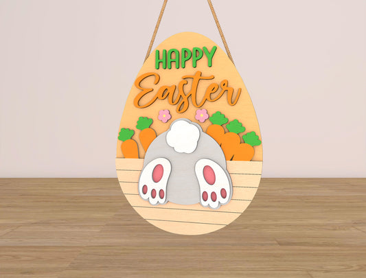 Happy Easter Door Hanger SVG Bunny Butt Egg Sign for LightBurn and xTool