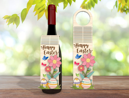 Floral Easter Bottle Tag SVG Spring Wine Gift 3 Designs for Glowforge and xTool