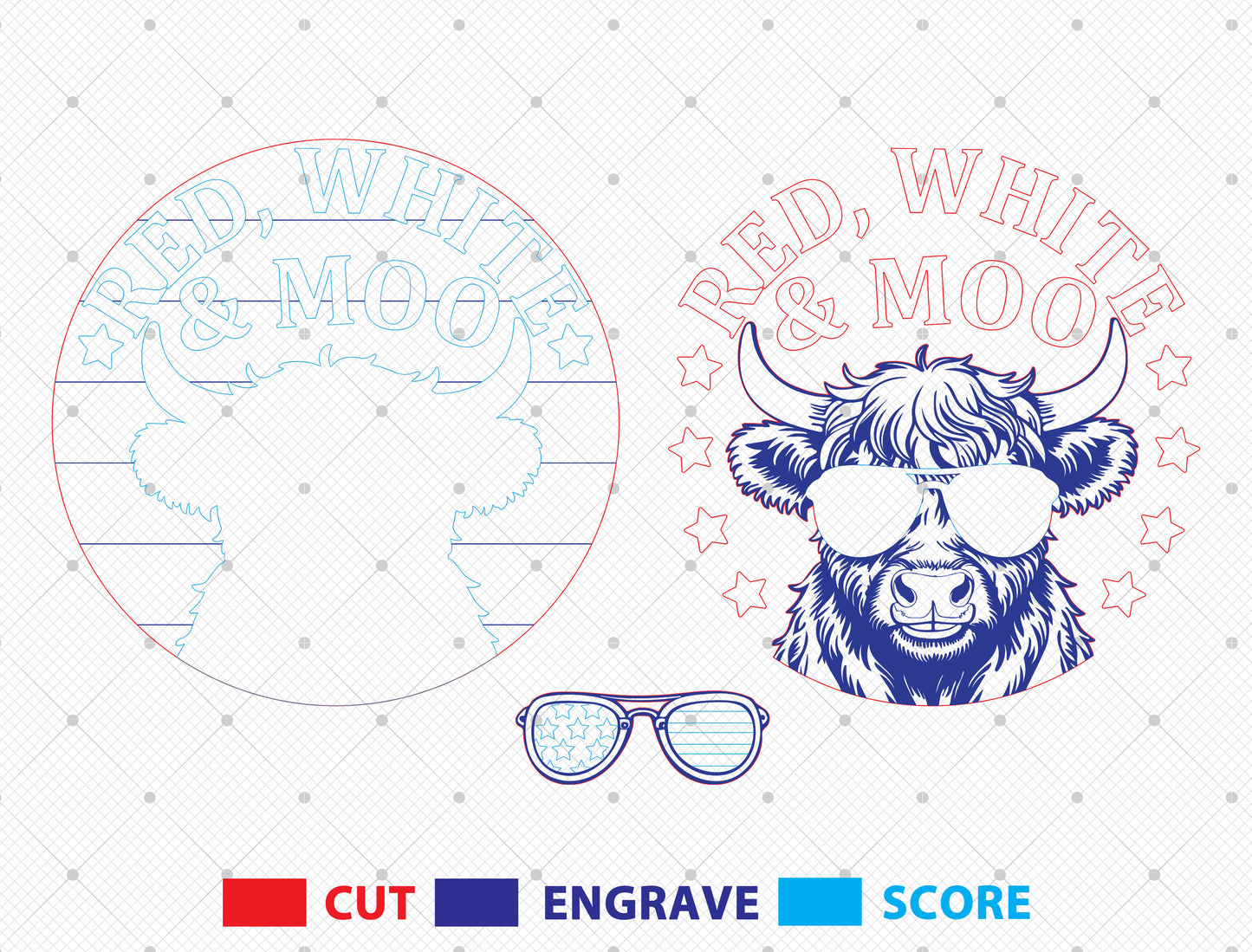 Red White and Moo Highland Cow SVG Laser Cut File for Glowforge