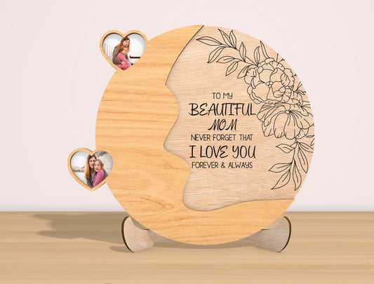 Personalized Mom Photo Frame SVG Mother Silhouette Laser Cut File for Glowforge and xTool