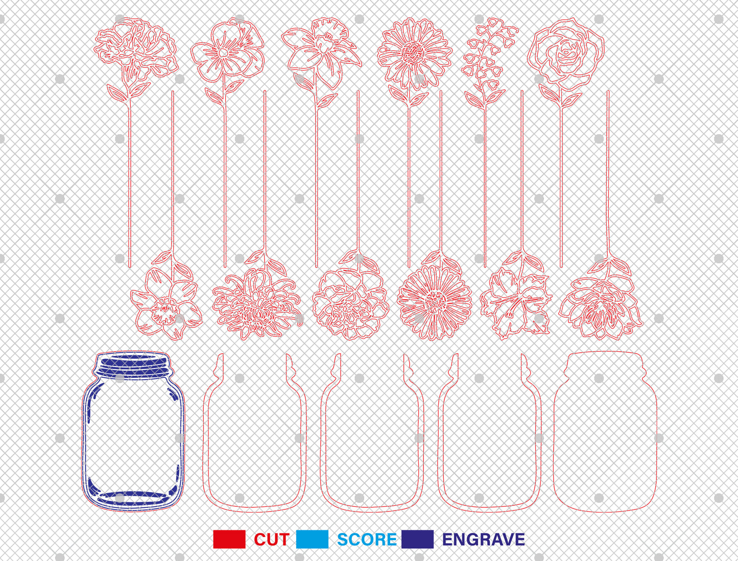 Birth Flower Mason Jar SVG Wooden Bouquet Decor for Glowforge