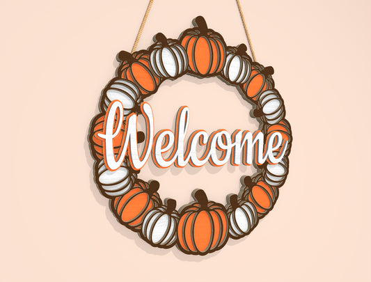Welcome Pumpkin Wreath SVG Set for Glowforge xTool LightBurn | 2 Designs