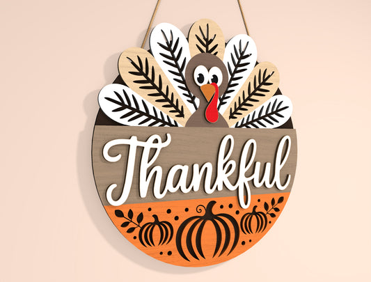 Thankful Gobble Turkey Door Hanger SVG Bundle for Glowforge xTool LightBurn | 2 Designs
