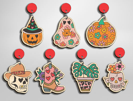 Halloween Flower Earrings SVG Bundle for xTool LightBurn Glowforge 21 Designs
