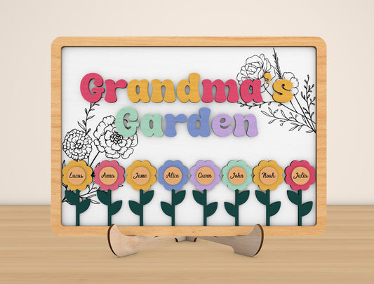 Grandma's Garden Personalized Flower Name Sign SVG for LightBurn