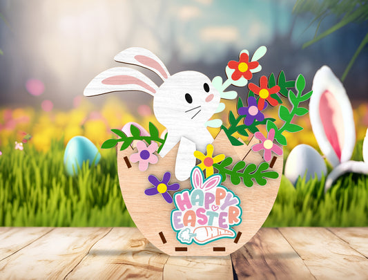 Easter Bunny Flower Standing SVG Cute Bunny Egg for Glowforge and xTool