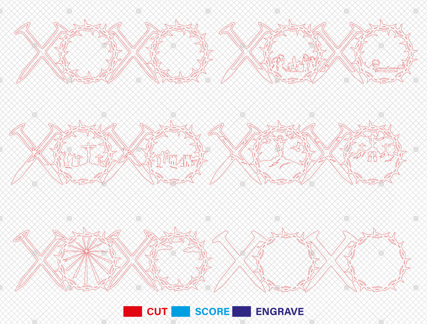 XOXO Cross Scene Multilayer SVG Wooden Faith Decor for LightBurn and Glowforge