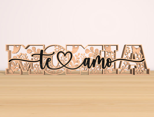 Te Amo Mom Floral Word Laser Cut File Bundle | Mother Typography Decor | Layered Wooden Letters | Glowforge, xTool, LightBurn, etc.