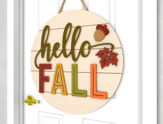Hello Fall Door Hanger SVG for Glowforge xTool LightBurn