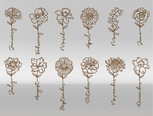 Custom Name Birth Month Flower Heart Sign SVG for Glowforge