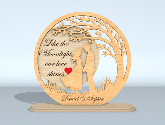 Personalized Romantic Couple Wooden Silhouette Laser Cut File Bundle | Love Tabletop Decor | Anniversary Gift Set | Glowforge, xTool, LightBurn, etc.
