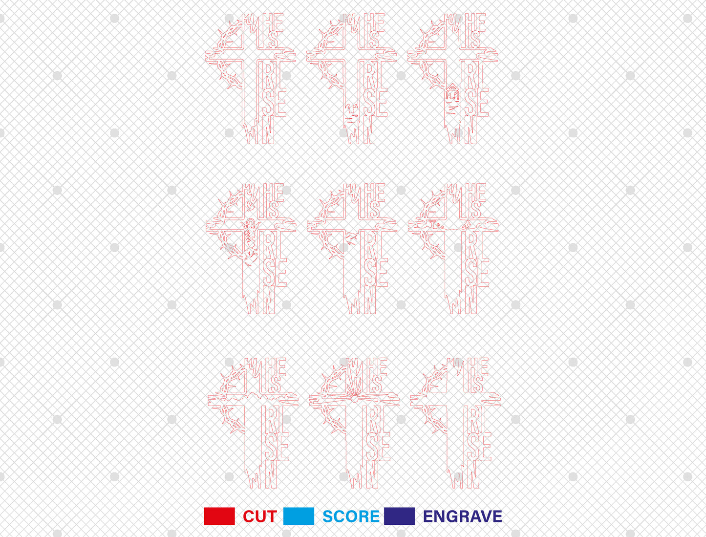 "He Is Risen" Christian Cross Multilayer SVG for Glowforge and xTool