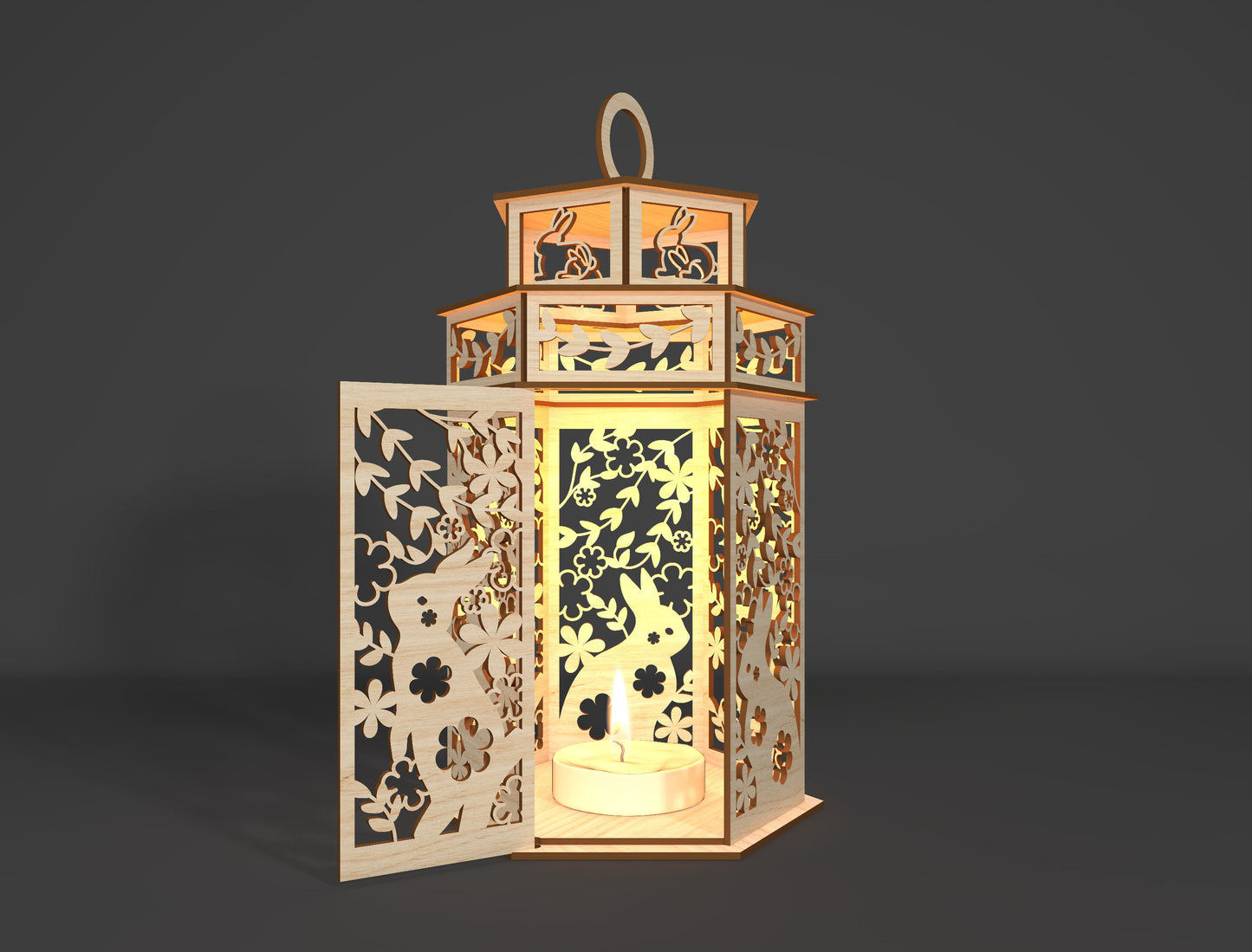 Easter Bunny Lantern SVG Wooden Candle Lantern Decor for Glowforge and xTool