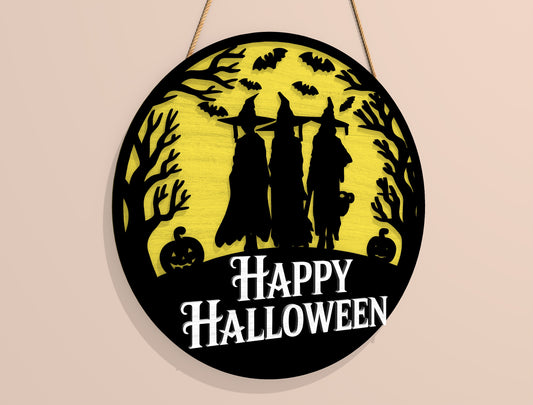 Happy Halloween Round Door Hanger SVG Set for Glowforge xTool LightBurn 2 Designs