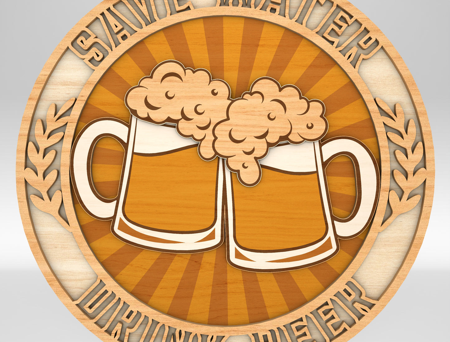 Cheers Beer Mug Round Sign SVG Laser Cut File for Glowforge and LightBurn