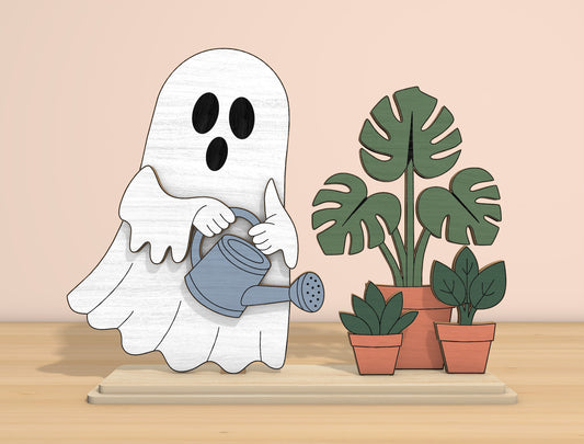 Halloween Ghost Plant Decor SVG Bundle Laser Cut File | Cute Ghost Garden Scene | Tabletop Wooden Decor | Glowforge, xTool, LightBurn, etc.