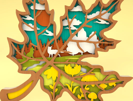Multilayer Maple Leaf Forest Scene SVG for Glowforge xTool LightBurn