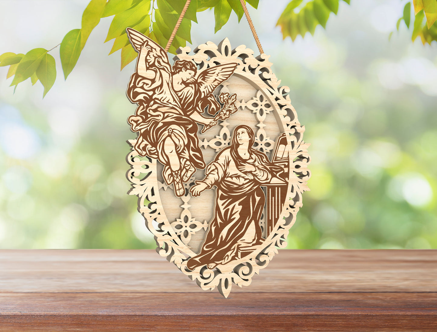 Layered Angel Ornament SVG Christian Hanging Oval Multilayer for LightBurn