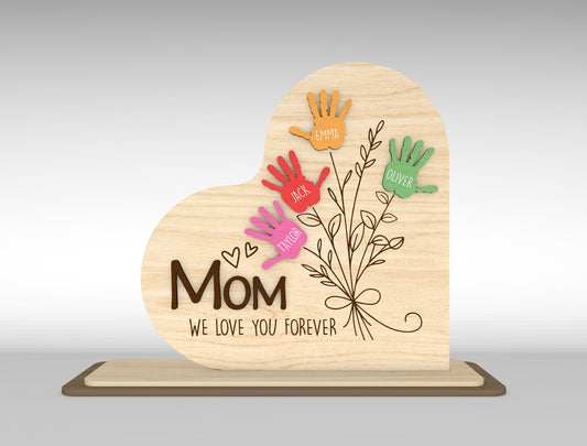 Personalized Handprint Mom Sign SVG Kids Name Flower Laser Cut File for xTool and Glowforge