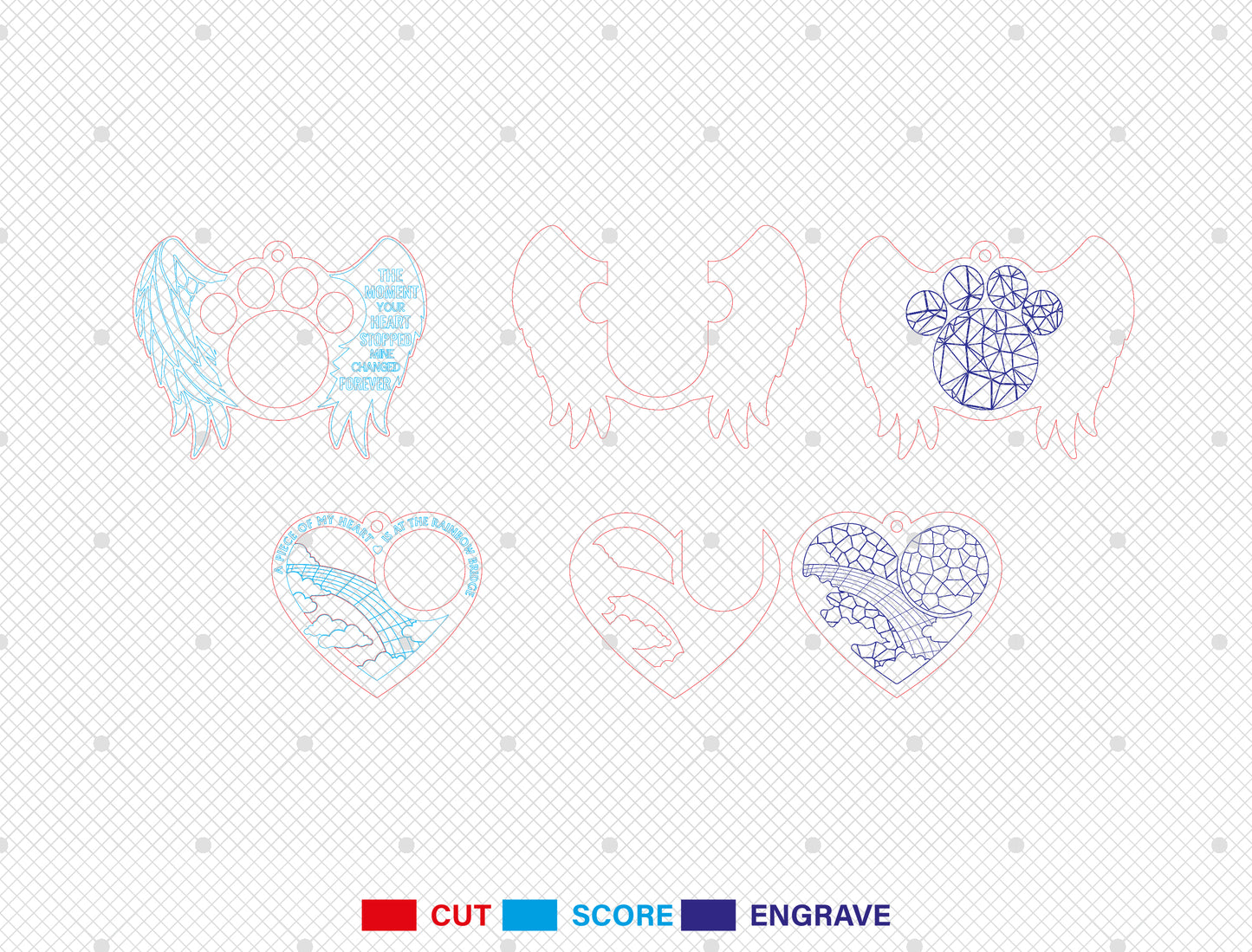 Pet Memorial Angel Wings Ornament SVG Laser Cut File for LightBurn