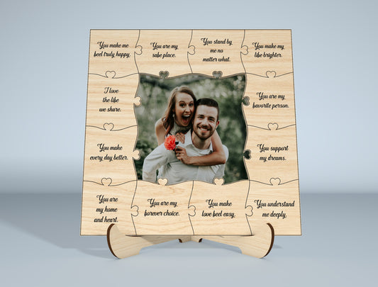 Personalized Couple Puzzle Photo Frame SVG Bundle Laser Cut File for Glowforge and xTool