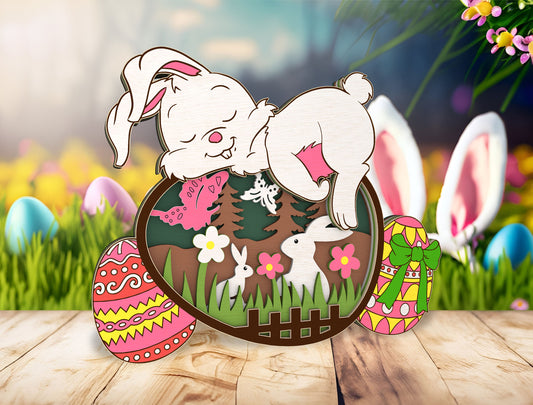 Multilayer Bunny Egg Scene SVG Bundle Rabbit Floral for LightBurn and xTool