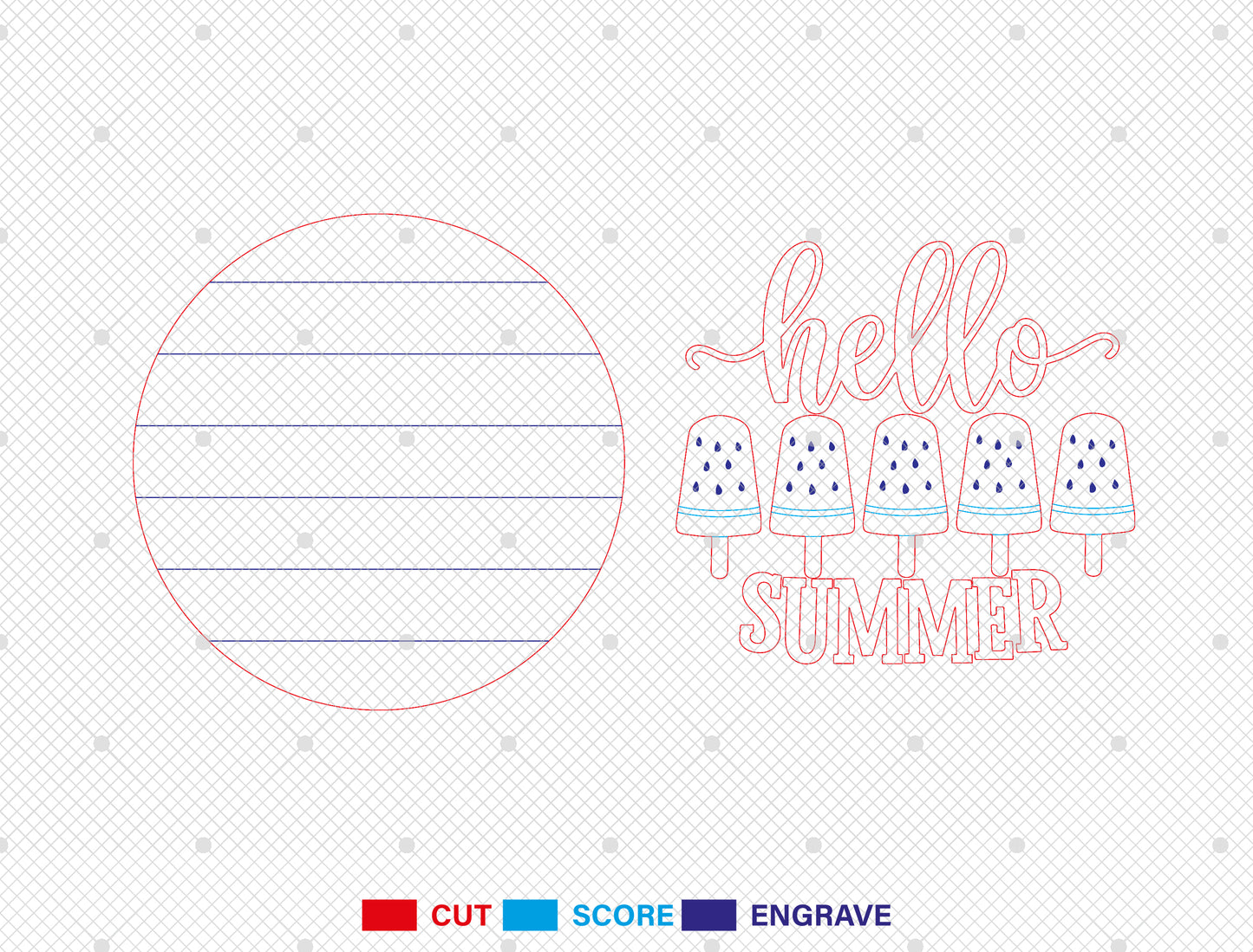 “Hello Summer” Watermelon Popsicle SVG Door Sign for Glowforge