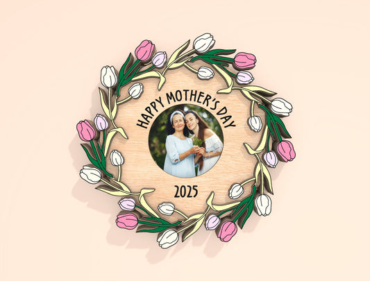 Mother’s Day Floral Wreath Laser Cut File Bundle | Photo Frame Decor | Layered Wooden Circle Designs | Glowforge, xTool, LightBurn, etc.