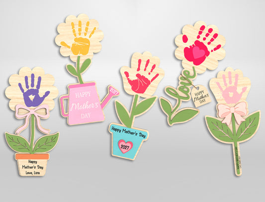 Kids Handprint Flower Decor SVG Bundle Mother's Day for LightBurn