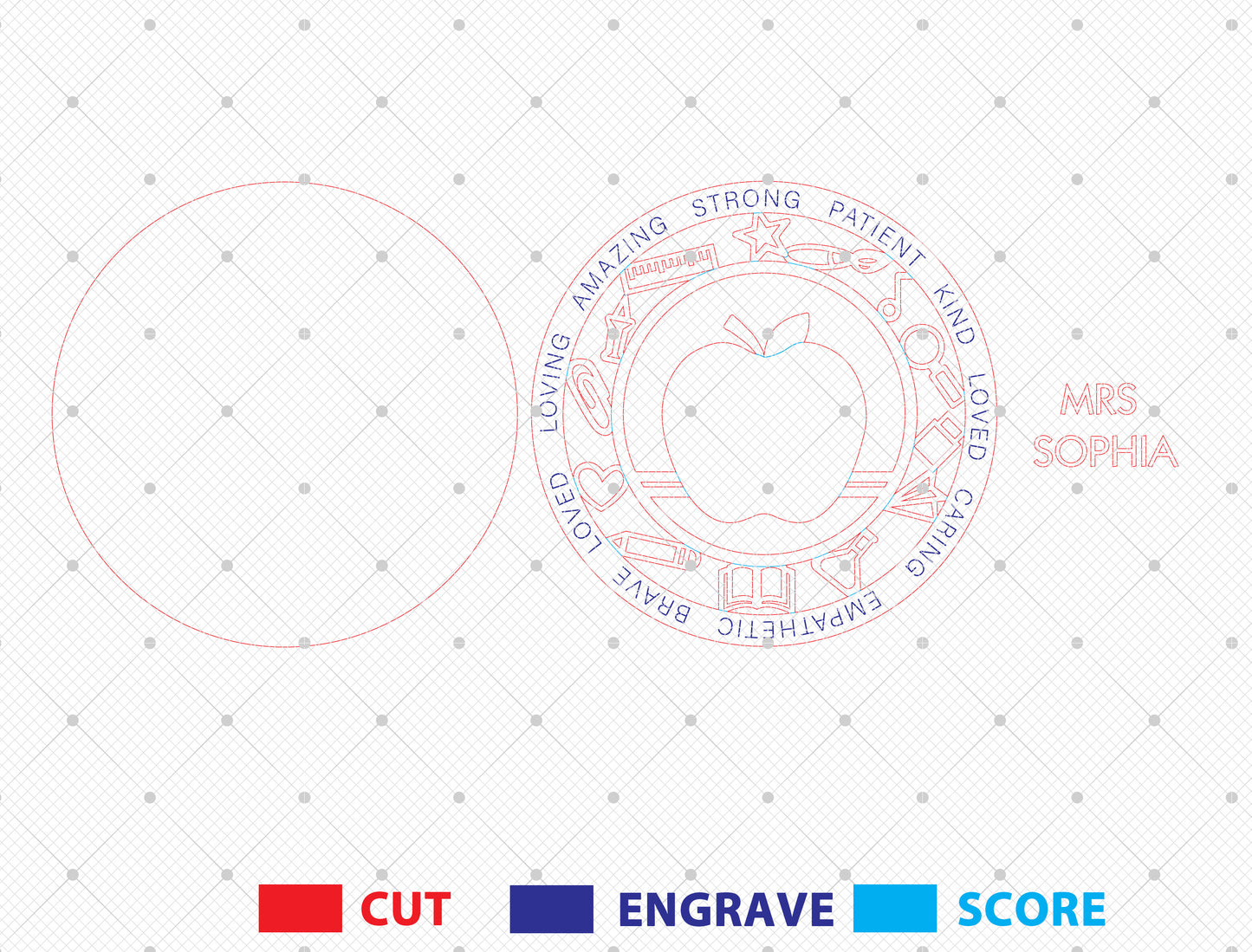 Personalized Apple Classroom Ornament SVG Laser Cut File for Glowforge and xTool
